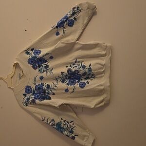 Floral Blue and White Sweatshirt